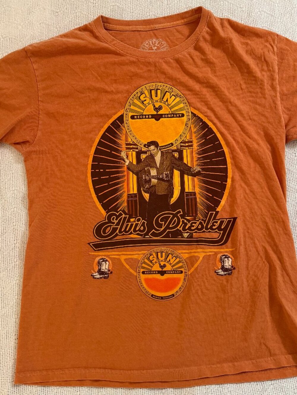 Elvis Presley Sun Record Company Graphic T-Shirt Men's Medium Orange 100% Cotton
